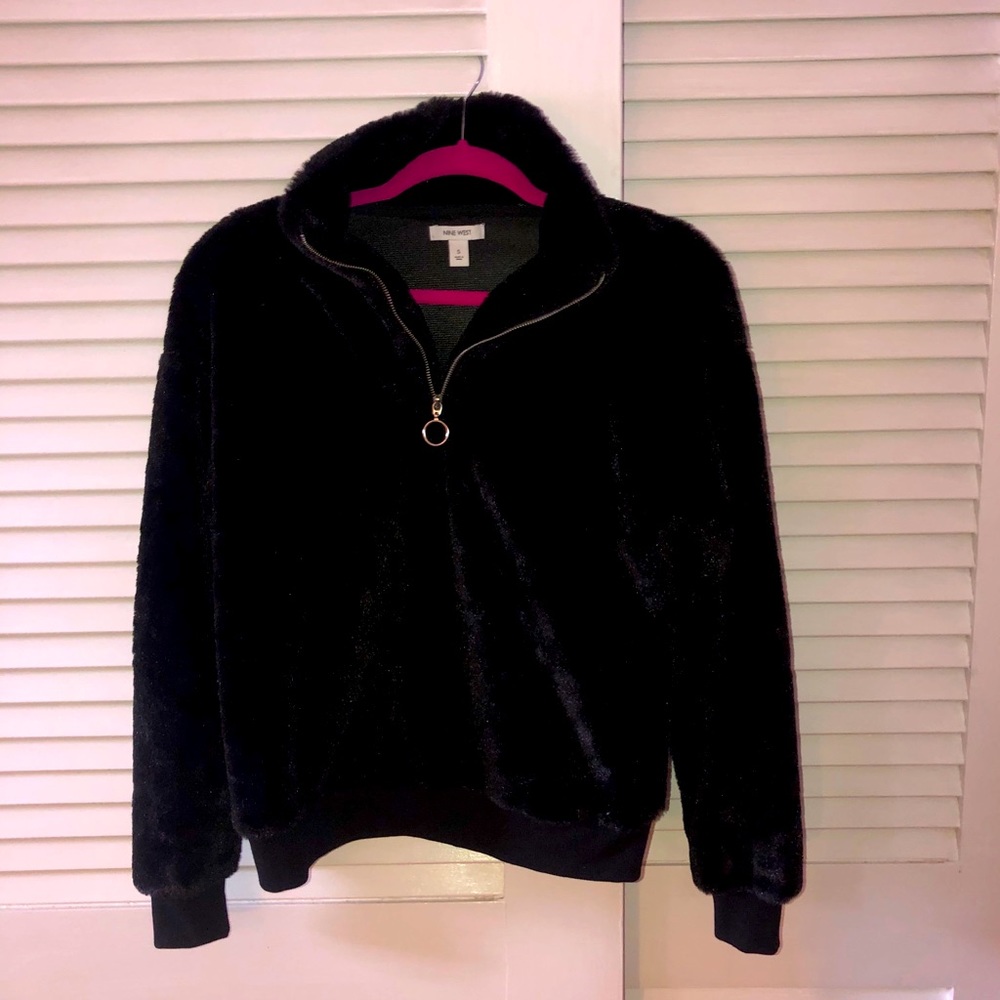 Nine West Black Fluffy Quarter Zip
